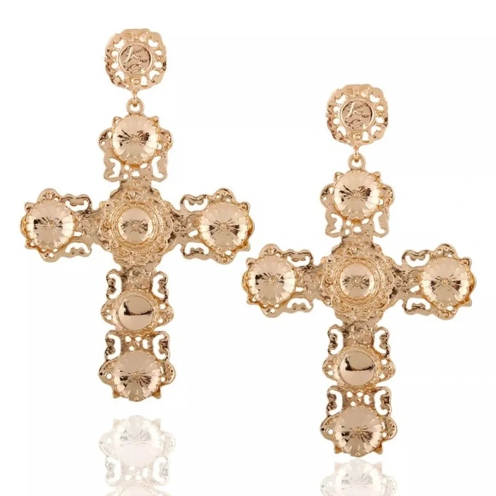 ✨GOLDEN CROSS✨GORGEOUS UNIQUE STUD EARRINGS✨NEW - Picture 8 of 10
